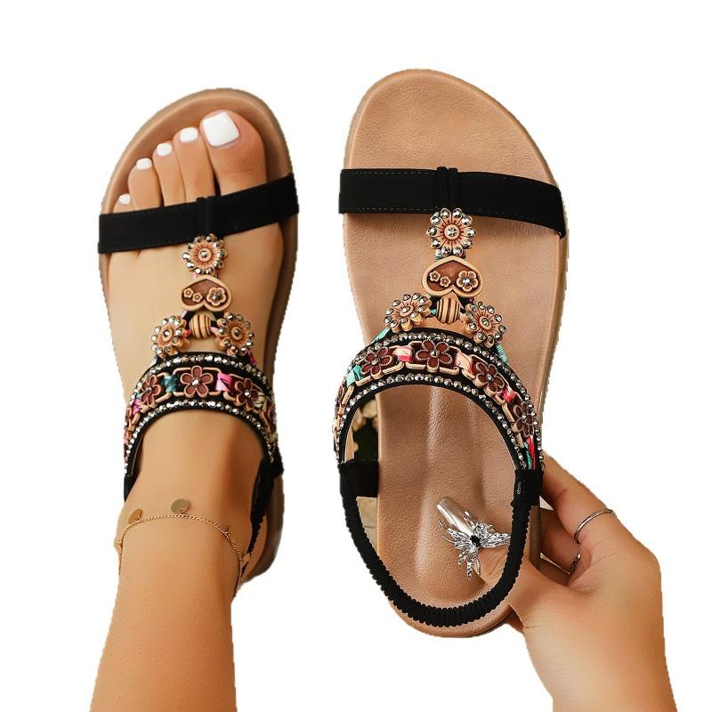 Women’s Beaded Open-Toe Roman Flat Sandals Bohemian Summer Shoes