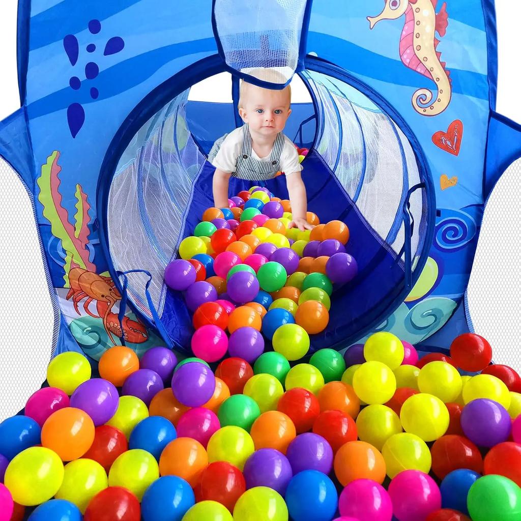 Portable Children's Tent 3 in 1 Basketball Stand with Tunnel Ball Pool Indoor and Outdoor Climbing Playhouse Children's Gift
