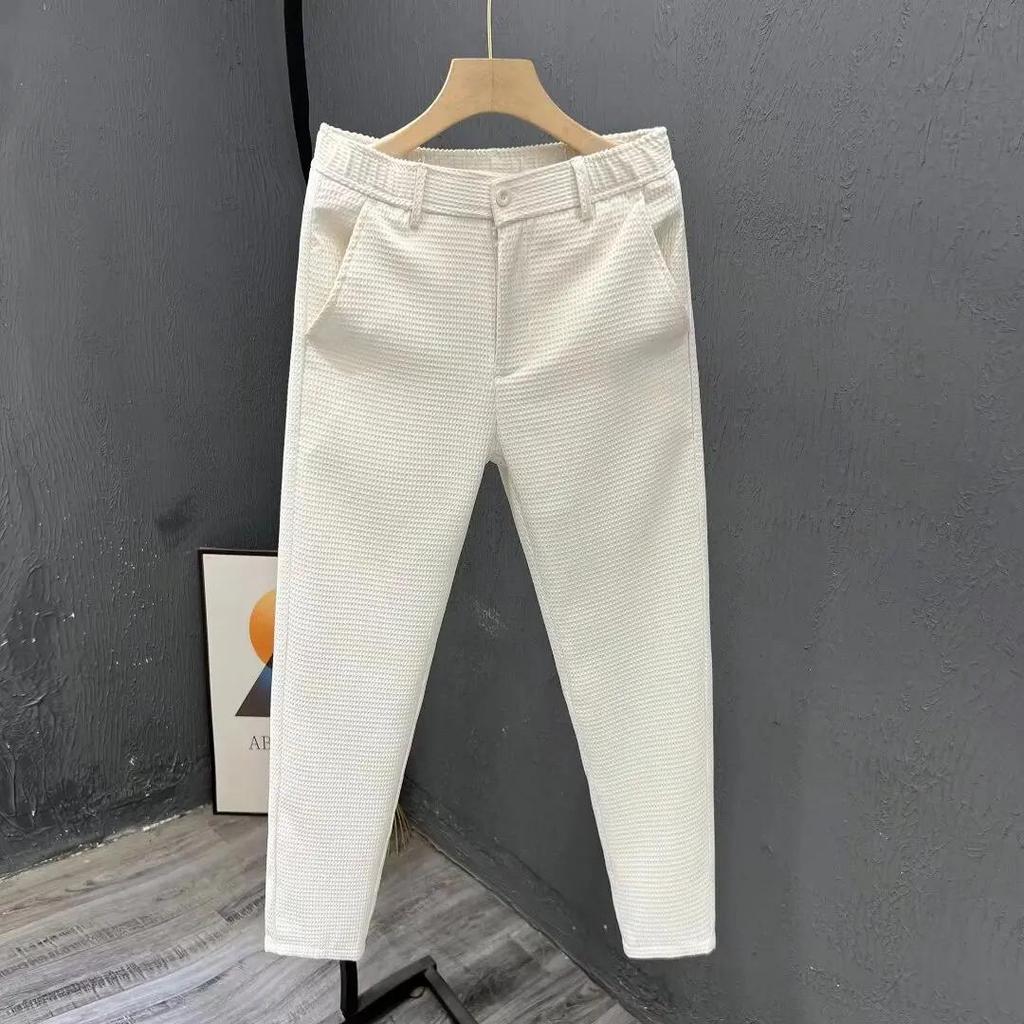 High-End Casual Men's Pants Summer Trendy Slimming Straight-Leg Pants Youth Korean Style Cropped Pants New Arrival