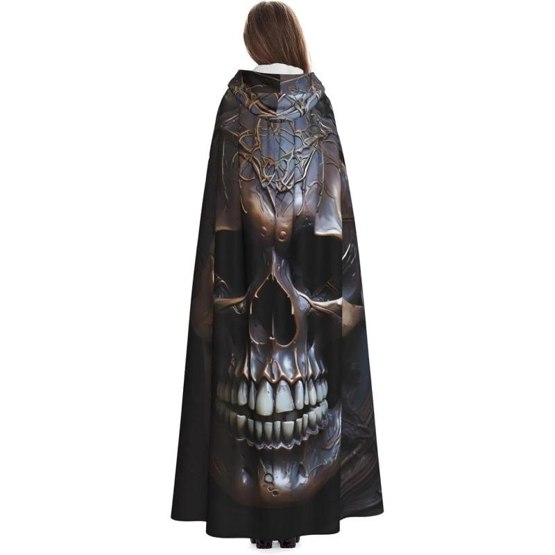 Skull Prints Hooded Cloak for Halloween, Role-playing, and Costume Parties - Comfortable and Durable