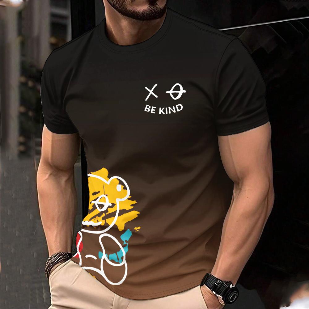 Summer Round Neck 3D Bears Pattern Gradient Print Top Fashionable Casual Short Sleeved Men's T-shirts
