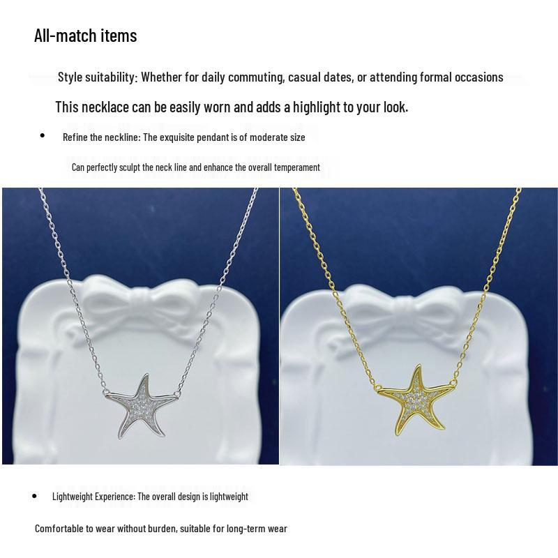 Sterling Silver S925 Starfish Necklace: Elegant European & American Style for Women