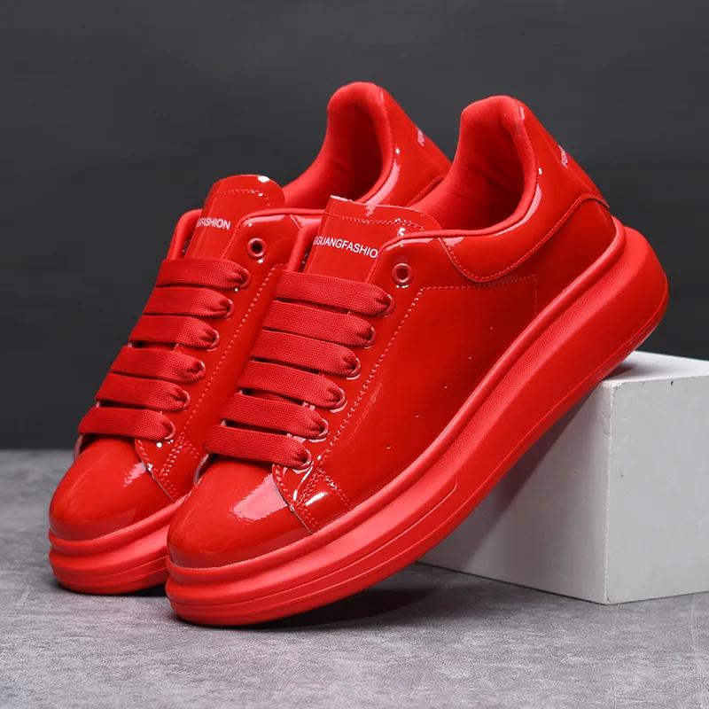 Brand Men's Shoes Black Glossy Casual Men Shoes White Fashion Couple Sneakers Man Shoes for Men