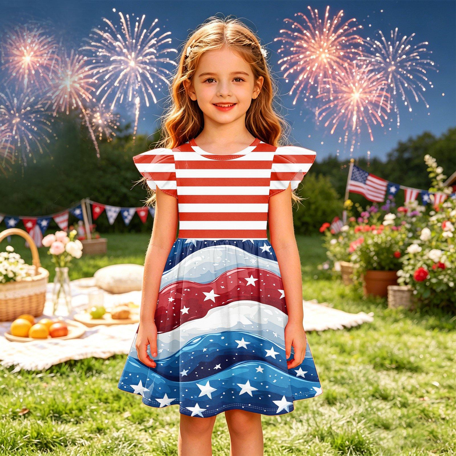 

Girls Summer Princess Dress - A-Line T-Shirt Dress Independence Day 110 синій