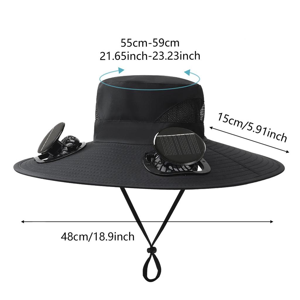 Unisex Outdoor Wide Brim Sun Hat with Fan for Hiking Camping Summer Comfortable Llightweight Rechargeable Cooling Cap
