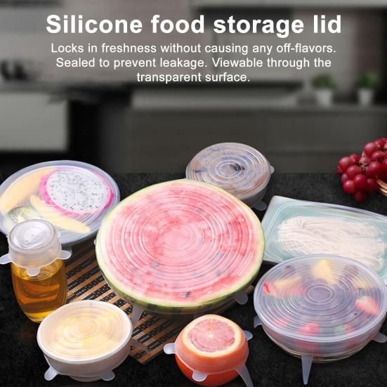 6Pcs Silicone Stretchable Lids Reusable Food Covers Leakproof Bowl Caps Universal Flexible Lid for Bowls Cups Fruits