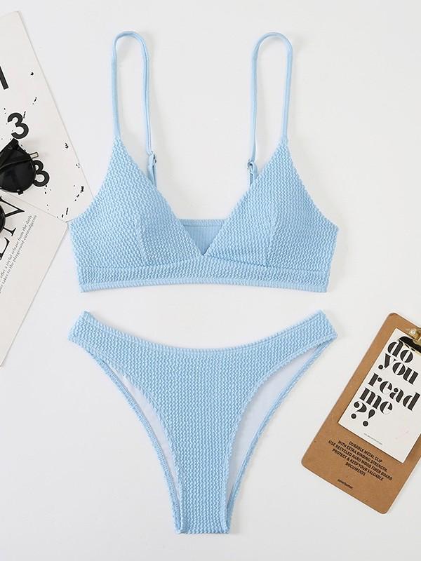 Trending Women's Solid Color High Waist Adjustable Triangle Bikini