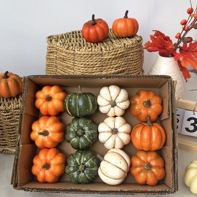 Autumn Plastic Pumpkins, 12pcs Orange Green White, DIY Fall & Thanksgiving Decor for Home Festival.