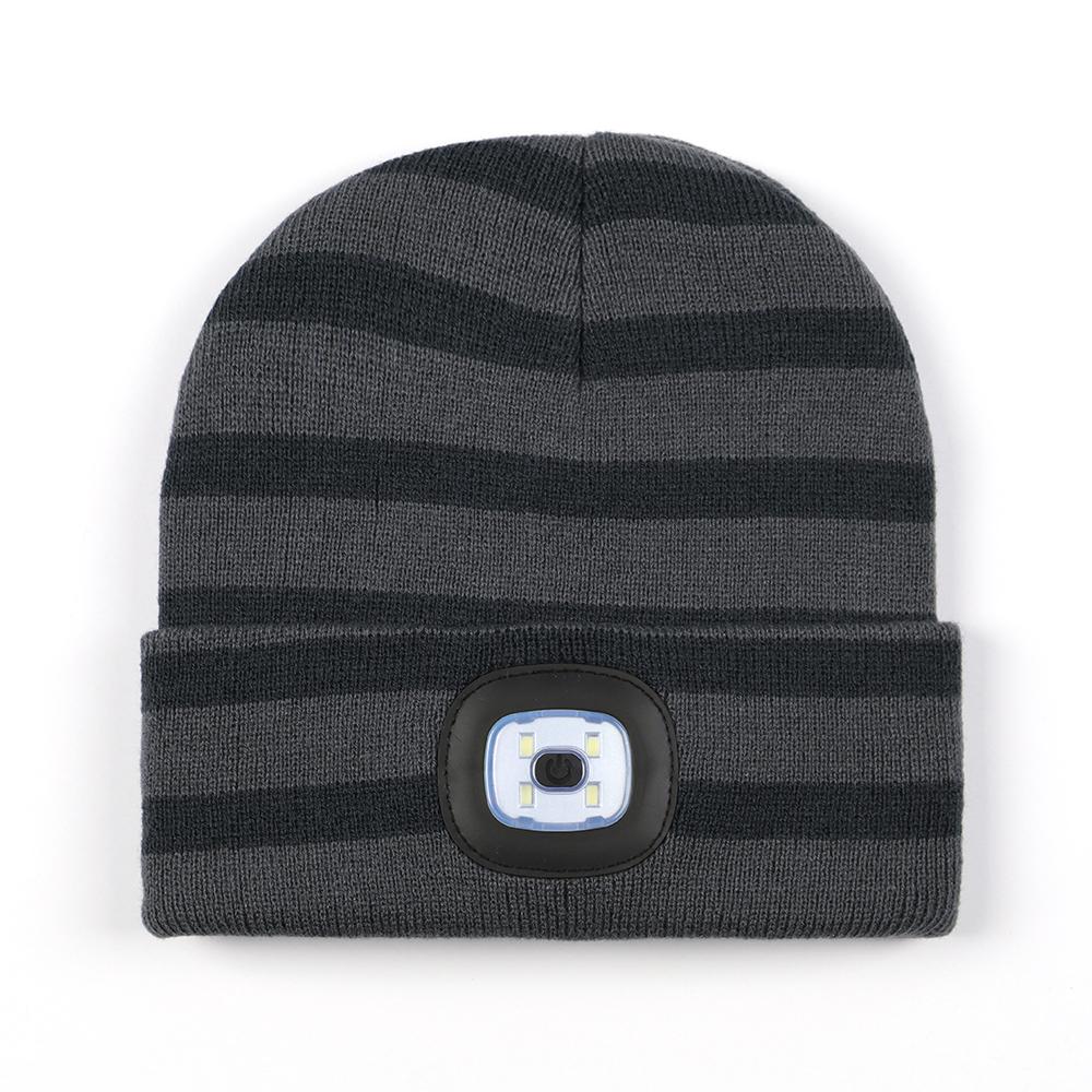 Winter Hat Classic Striped Pattern Knitted Skull Cap Beanie Equipped With Handy LED Light for Outdoor Camping Adventures LED Hat