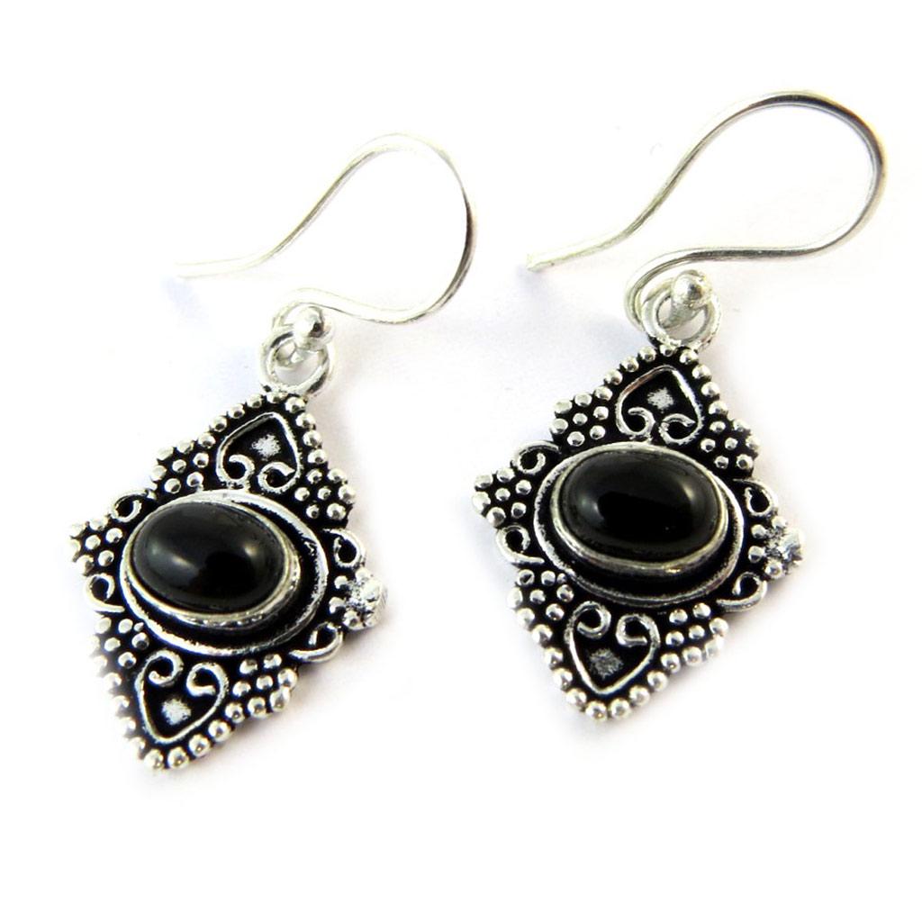 Les Trésors De Lily [N8346] - Silver Black 'Navajos' Designer Earrings