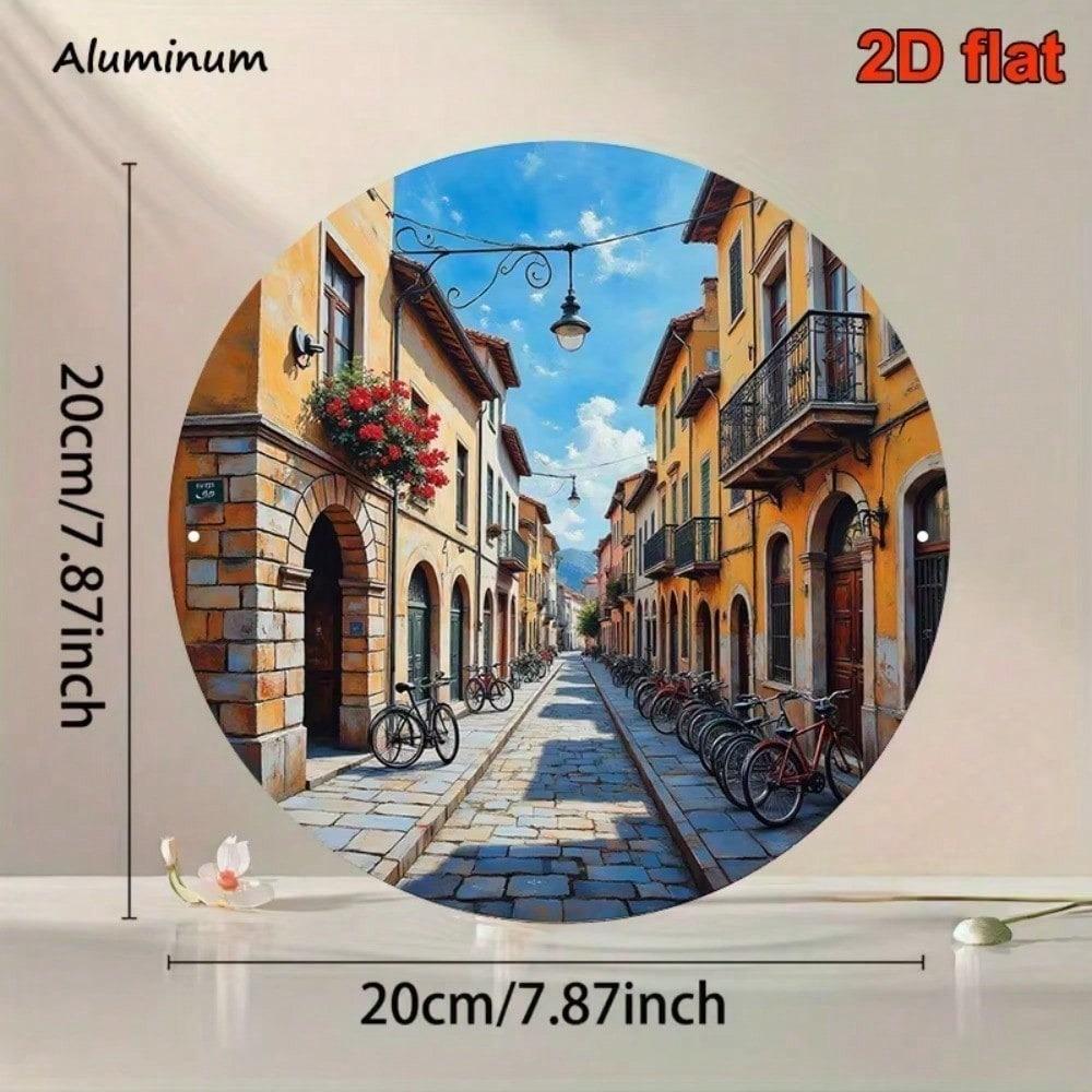 Vintage Italian Town Round Metal Sign Retro European Street Wall Art Home Cafe Bar Kitchen Decor
