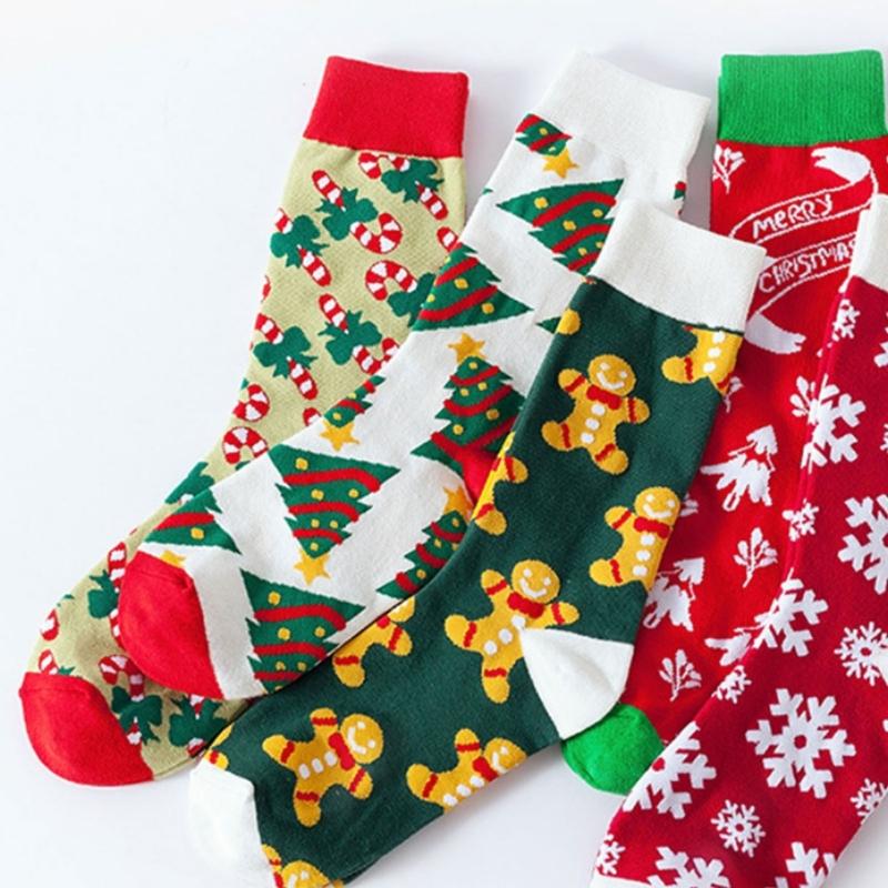 1 Pair Women's Thermal Winter Under Knee Socks Breathable Cotton Christmas Design Nonslip Elastic Cosy Middle Tube