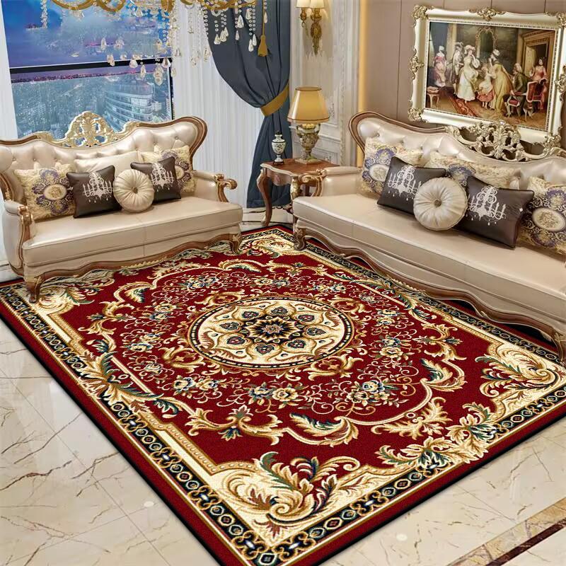 Persian Red Living Room Rug Antiskid Big Size Flower Design Bedroom Decoration Carpet Soft Entrance Door Mat Machine Washable