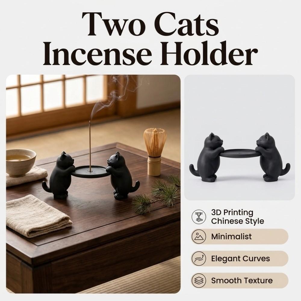 Minimalist Two Cats Incense Holder 3D Printing Incense Stick Holder Yoga Meditation