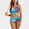 Ladies' Sexy Swimsuit With Suspender And Printed Two-piece Swimsuit Set