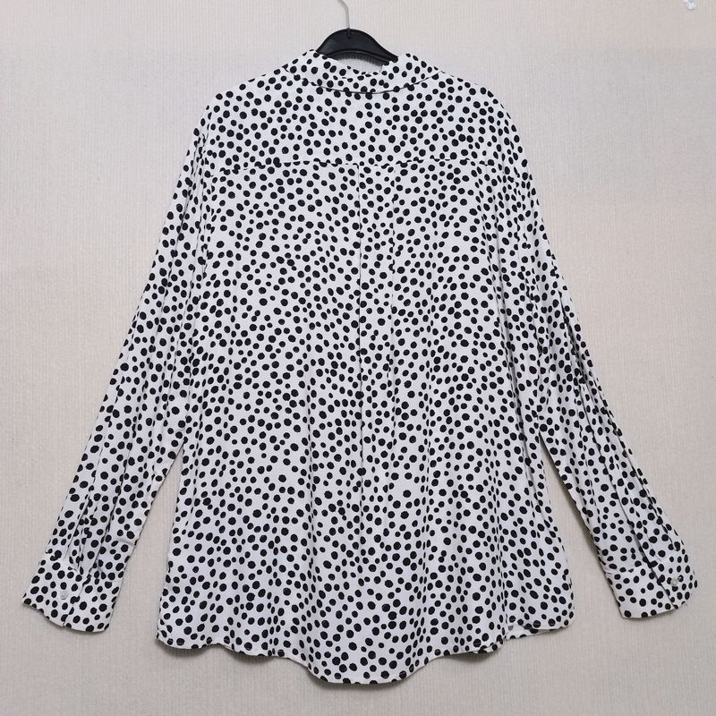 Export Exported to Spain Original Order Leftover Stock Rayon Polka Dot Half Open Pullover Long Sleeves Shirt for Women Mid Length Long Length Autumn