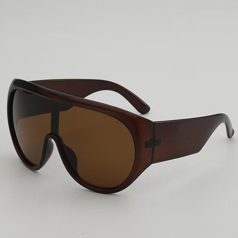 Luxury Brand Retro Big Frame Women Sunglasses Tea Color Square Pilot Shades Men One Piece Sun Eyewear UV400 Eyeglasses