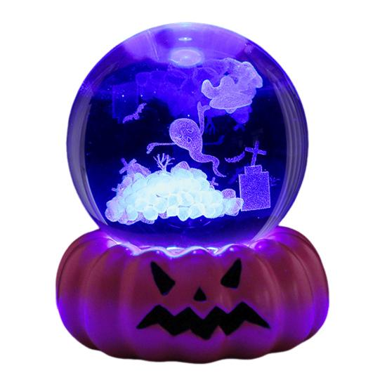 Halloween Crystal Ball Night Light for Kids 3D Pumpkin Crystal Ball LED Night Light with Resin Base Halloween Pumpkin Globes Lamp for Indoor