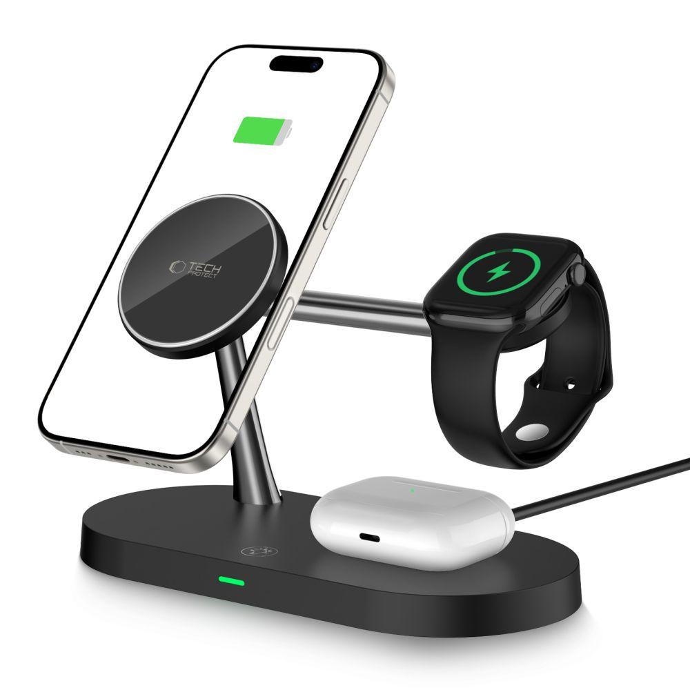 3-in-1 wireless charger for smartphone, smartwatch, and headphones with MagSafe - black