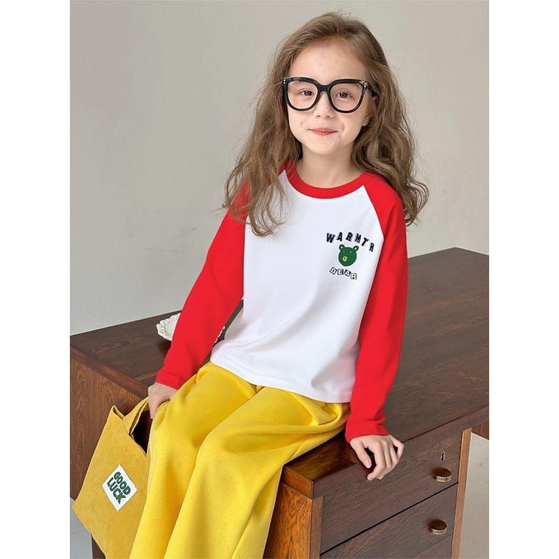 Children's Clothing Autumn New Style Raglan Sleeve Long-Sleeved T-Shirt for Older Children, Korean Style Cartoon Print Base Shirt for Boys and Girls