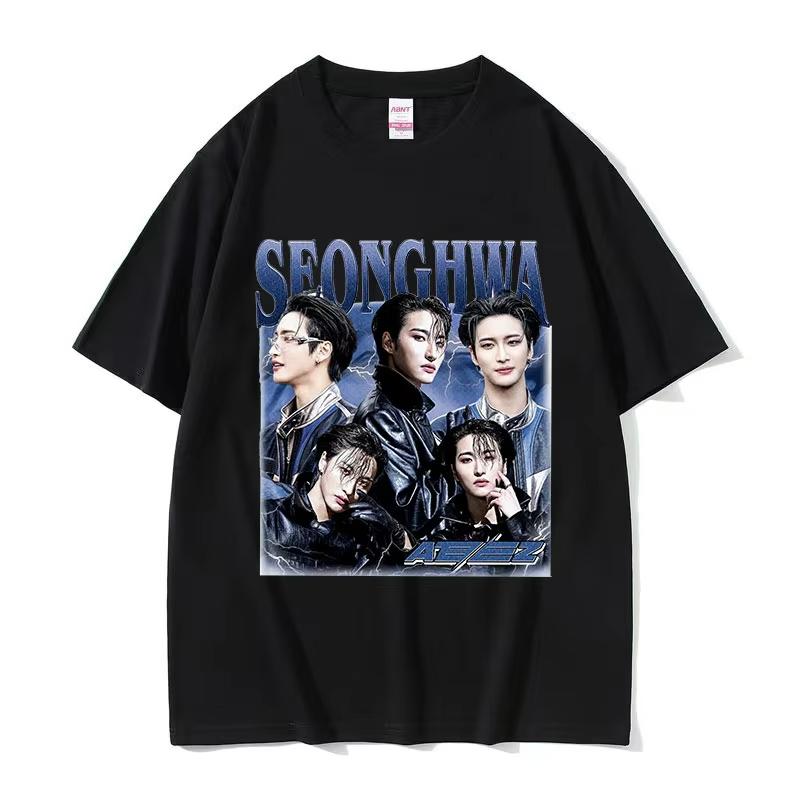 Summe Kpop Band Choi San Ateez Grafisk Dam Unisex Hip Hop Kläder Överdimensionerad Bomullstryckt T-shirt Andningsbar T-shirt