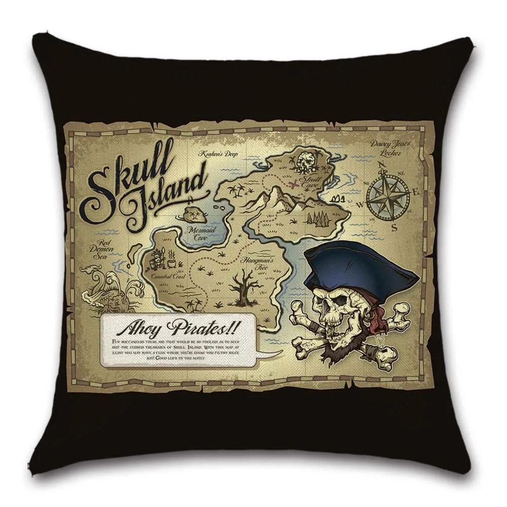 Pirate Treasure Map Magnifier Print Decorative Cushion Cover Polyester Throw Pillow Cover Bedside Cushion Pillowcase 45X45Cm