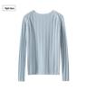 Women's Round Neck Cashmere Ribbed Slim-Fit Sweater, Long-Sleeve Winter Knit Top