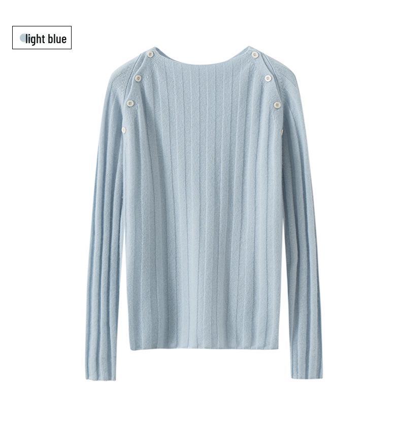 Women's Round Neck Cashmere Ribbed Slim-Fit Sweater, Long-Sleeve Winter Knit Top