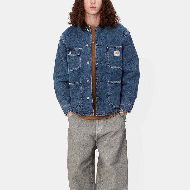 Carhartt WIP FW23 Denim Series Multi-Pocket Heavyweight Work Denim Jacket Men Jackets Stone-Wash-Blue I032703-B89-06