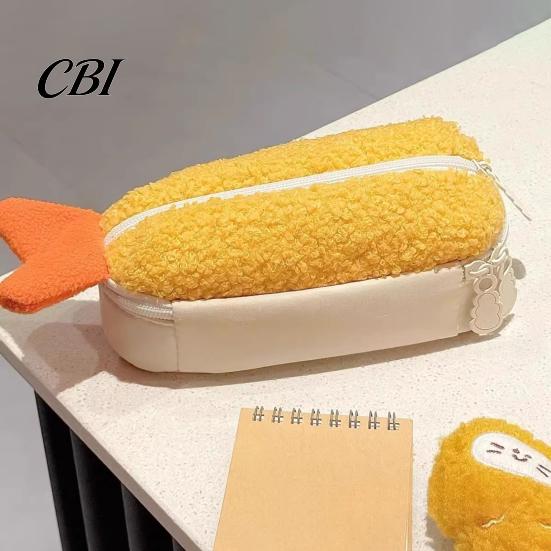 Cute Stationery Holder Fried Shrimp Tail Pencil Case, Plush Large Capacity Pouch, Soft Pen Bag Adorable for Students, School Gift Girls Storage