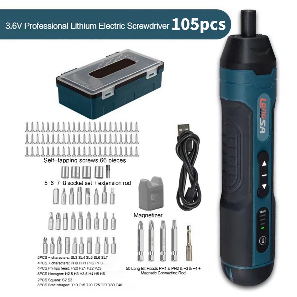 3.6V Cordless Electric Screwdriver Rechargeable 1300mAh Lithium Battery Mini Drill Power Tools Set Household Maintenance Repair