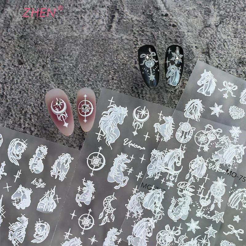 1 Sheet Cute Cartoon Pony Embossed Nail Stickers Year Of The Horse Relief Chinese New Year Manicure Art Decoration Stick-on Nail