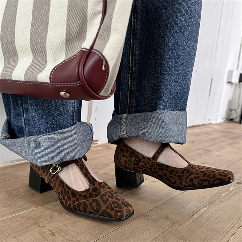 Fashion New Spring/summer Mary Jane Shoes Genuine Leather Shoes for Women Fashion High Heels Square Toe Women Pumps Chunky Heels Silvery