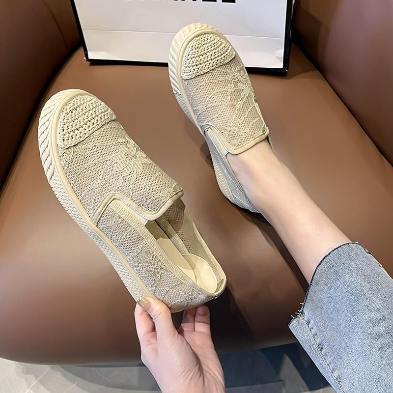 Shoes women's spring 2025 new lazy one-pedal soft-soled cloth shoes breathable mesh casual hollow single shoes