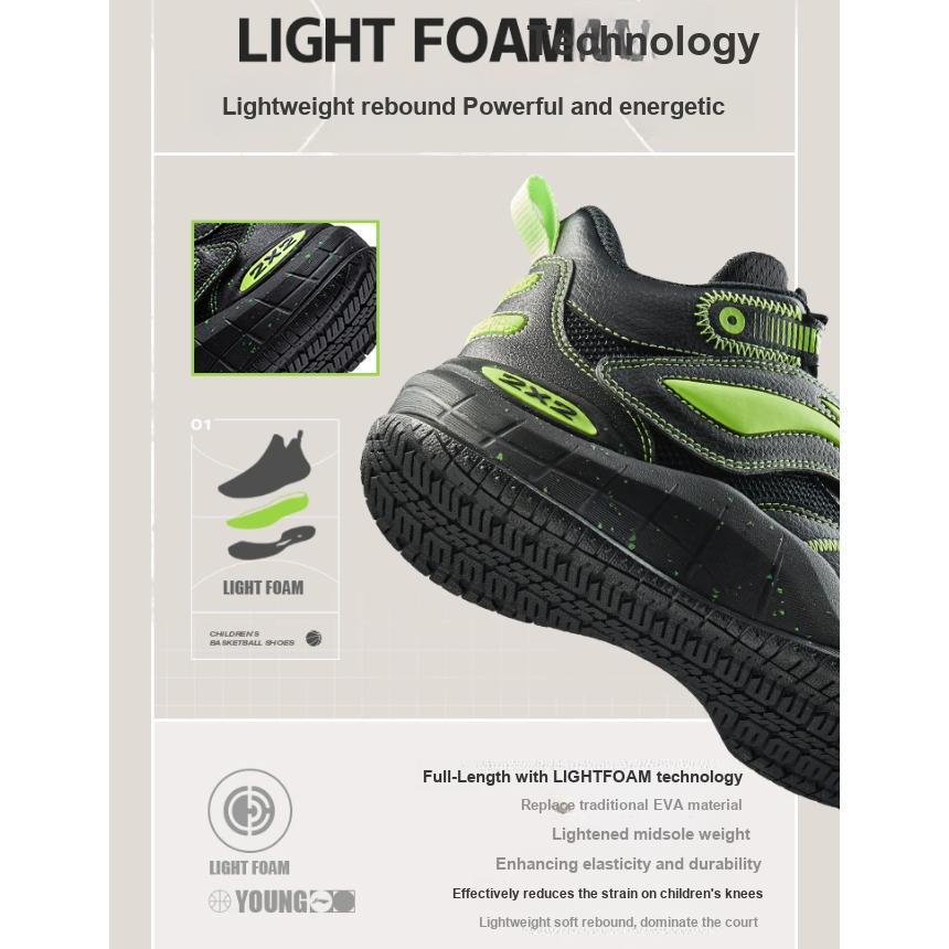 Li Ning Youth Pre Comfortable Non-Slip Shock Absorbing Durable Supportive Mid-Top Basketball Shoes Kids Basketball Shoes Black Green YKBT092-1