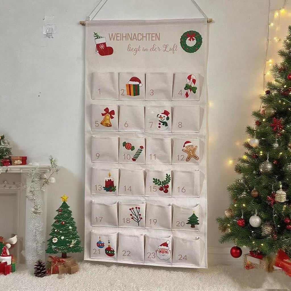 Fabric Countdown Calendar Reusable Holiday Home Wall Decoration 24 Days Countdown Calendar Storage Bag For Chocolate Candy
