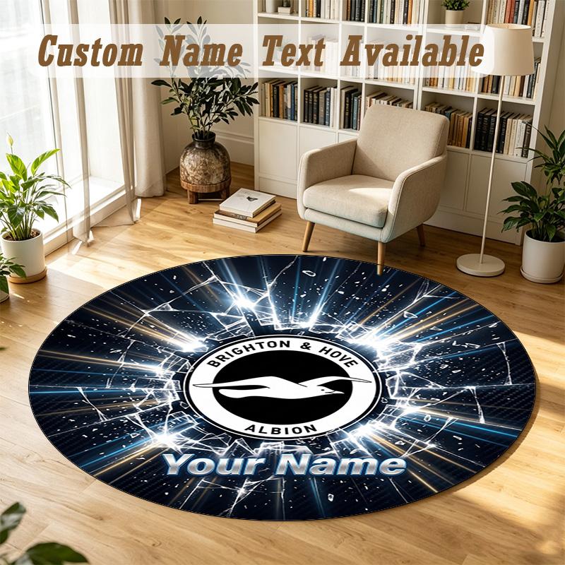 Round Rug Custom NameBrighton & Hove Albion Football Pattern Non Slip Carpet Home Floor Decor