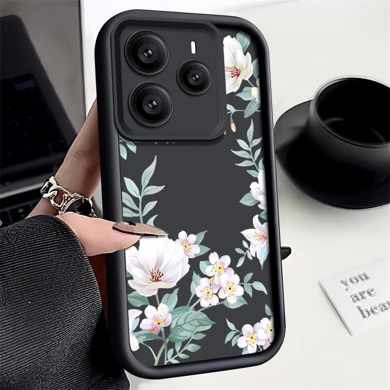 

Простой цветочный узор мягкий чехол для телефона TPU для Xiaomi 14T Pro 13T Poco F6 X6 Pro M6 X5 Redmi Note 14 13 Pro 12 11 10 матовый противоударный бампер Redmi Note 14 5G чёрный