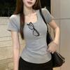 Women's Slim Fit Short Sleeve T-shirt Casual U-neck Solid Color Basic Top Soft Stretchy Daily Tee