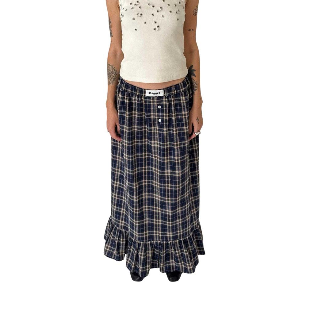 Gonna Maxi a Quadri con Orlo Arricciato da Donna The Ragged Priest