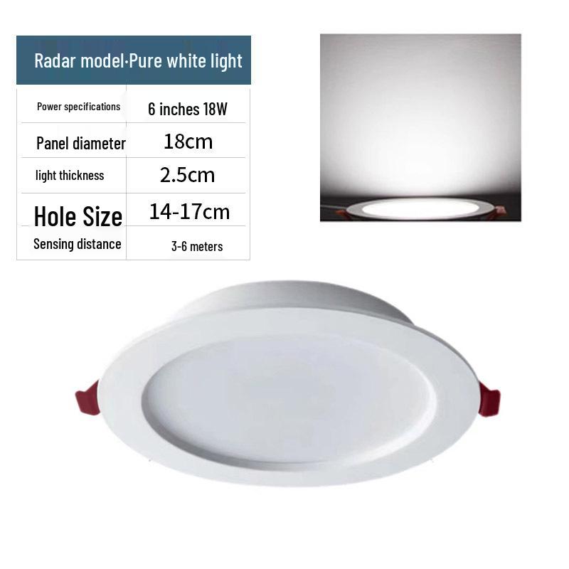 Infrared Motion Sensor Recessed Downlight with Sound Control, 3-inch Ceiling, 4-inch Cut-out Spotlight for Aisles.