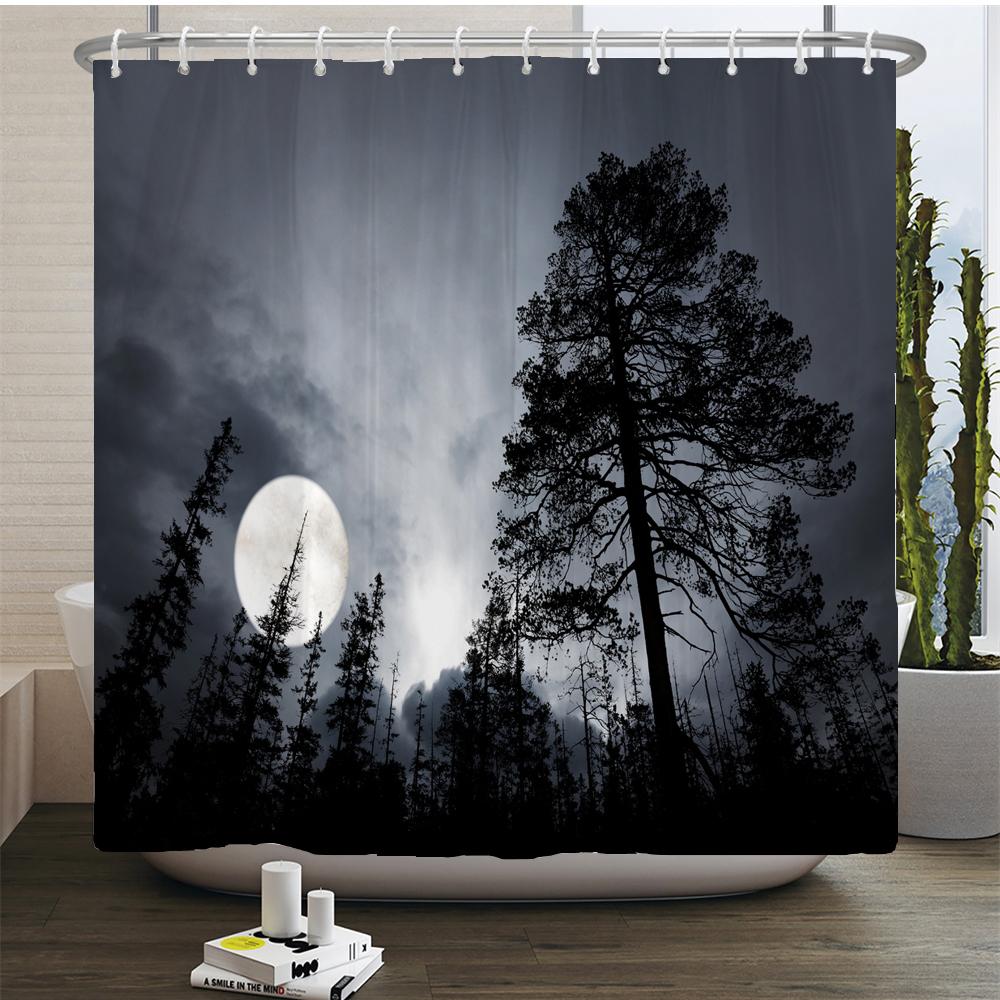 Moon Starry Sky Shower Curtain Midnight View Dreamy Mystic Bathroom Curtains Waterproof Fabric Home Decor Curtain With Hooks