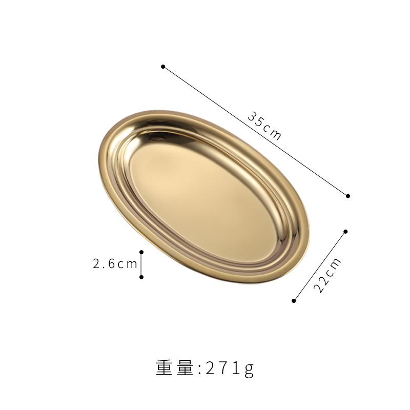 Stainless Steel Oval Plate Egg-shaped Steamed Fish Plate, Korean Gold Plate Barbecue Rice Noodle Plate