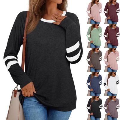 Women's Daily Casual Long Sleeve Patchwork Colour Round Neck Top