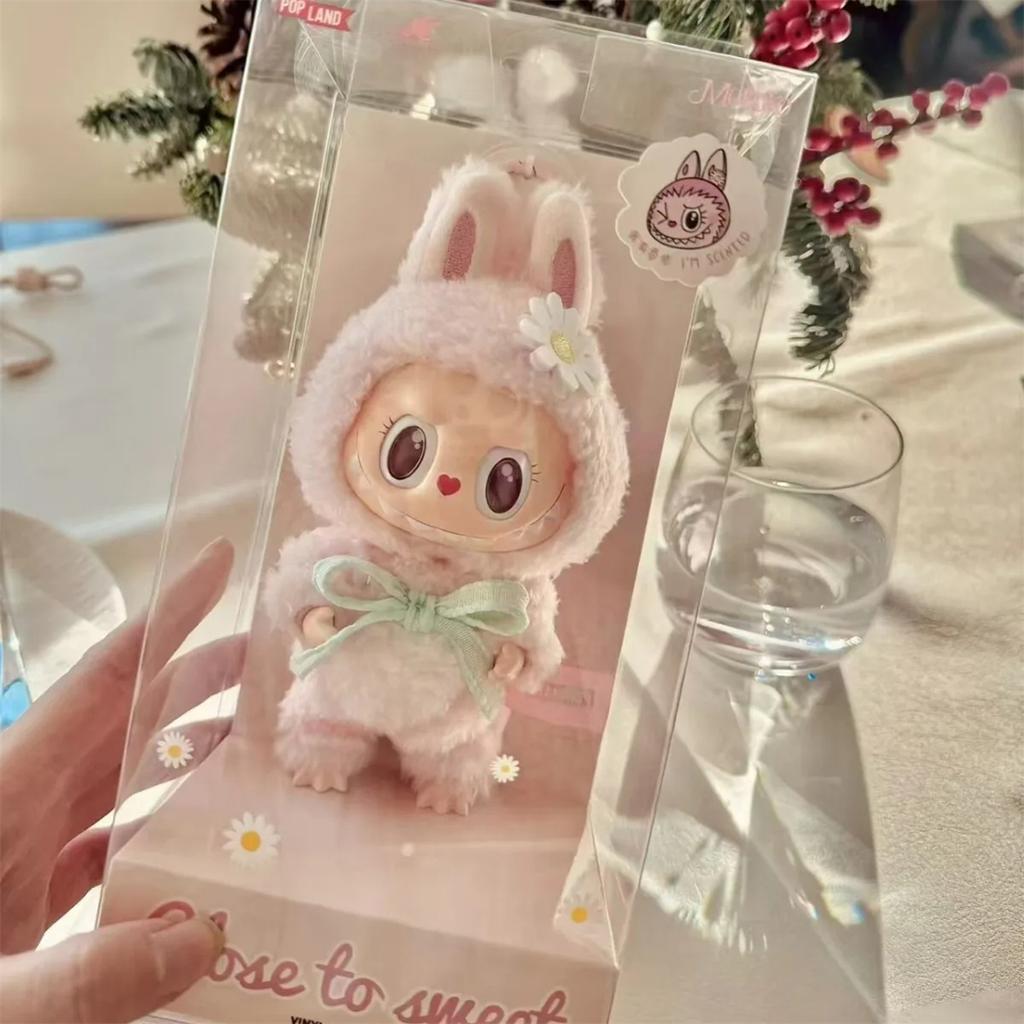 Boneca de Vinil Labubu Mokoko Rosa 1ª Flor da Primavera Doce Coração Kawaii Decoração de Mochila Boneca Edição Limitada Parque de Diversões