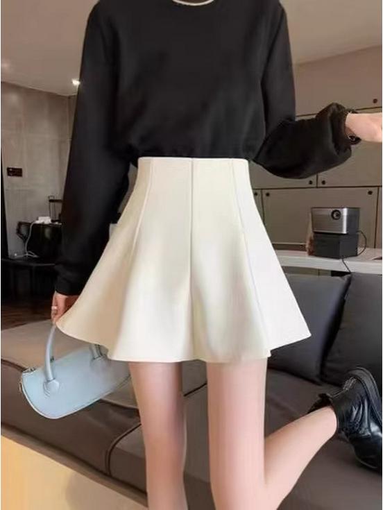 Women's High Waist Black A-line Umbrella Skirt - Plus Size, Anti-exposure, Hip-hugging