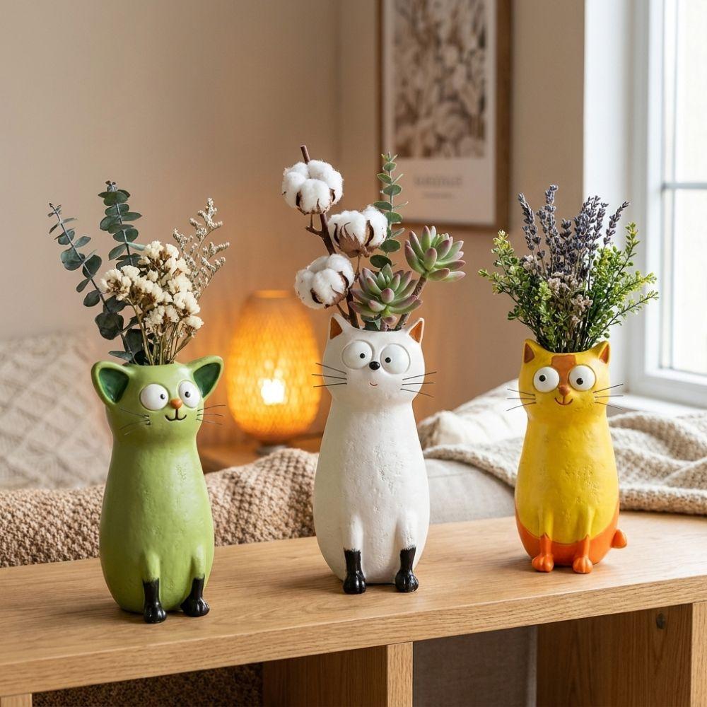 Aesthetic Whimsical Cat Vases Handmade Quirky Cat Planter Cat Bud Vase Gift for Lovers