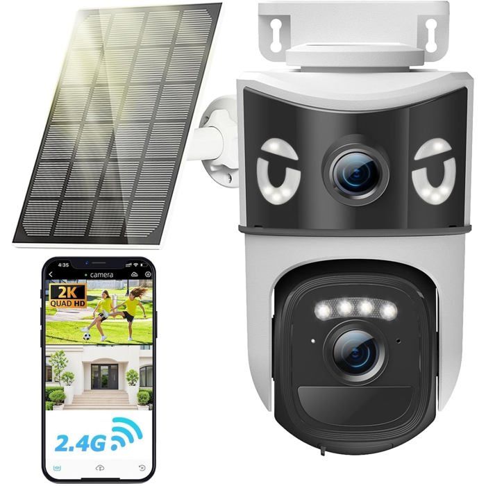 Caméra de Surveillance Extérieure 2K 2K WiFi sans Fil 2K - Solaire avec PTZ, Audio Bidirectionnel, Vision Nocturne Couleur, Cloud