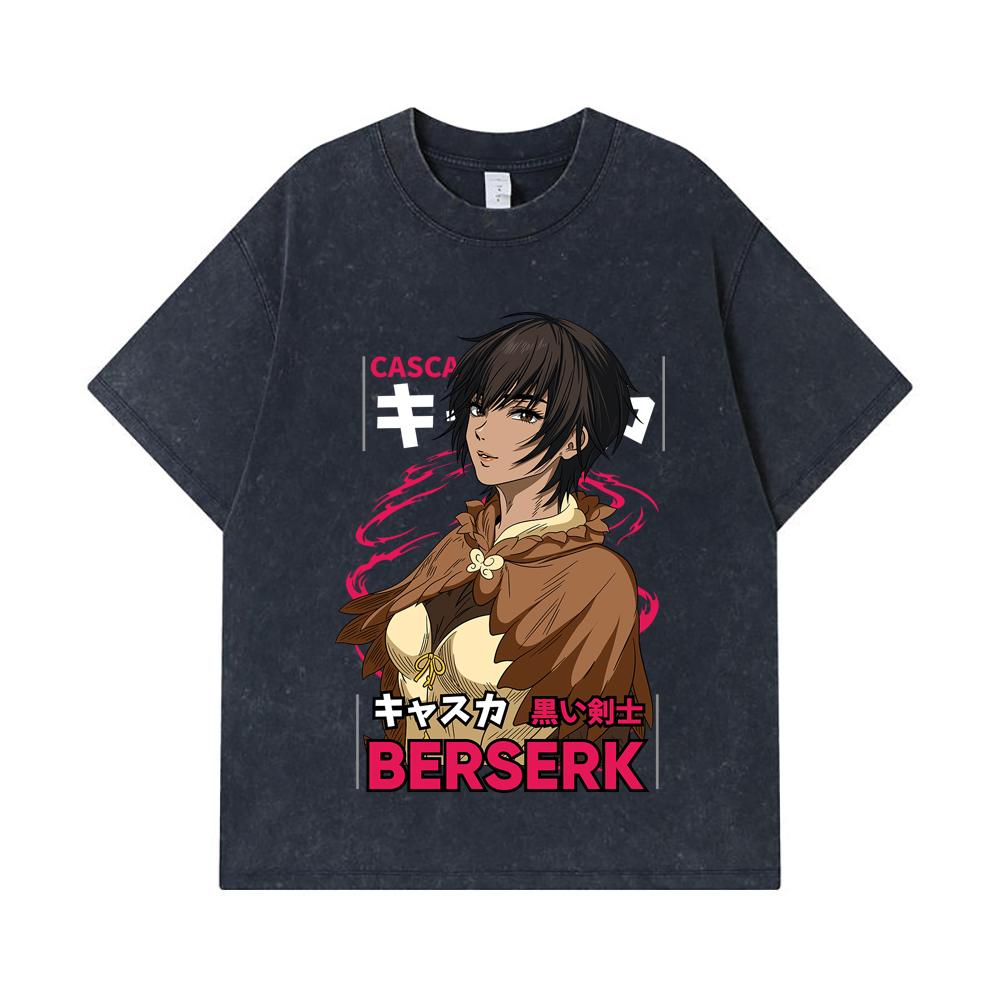 275 GSM Washed T-shirts 100% Cotton Berserk V12 Casca Print Unisex Heavy Cotton T Shirt