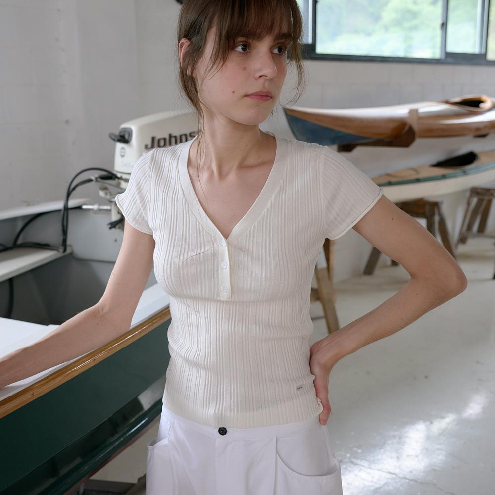 Elssibeui Tencel V-Neck Button Knit_Ivory
